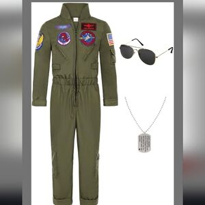 Kids Fighter Jet Top Gun Flight Jumpsuit with Aviator Accessories